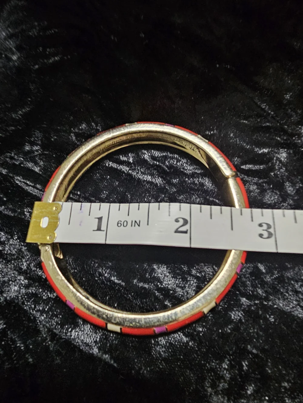 Gold-Tone Red Enamel Hinged Bangle Bracelet